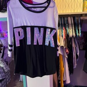 Pink white and black 3/4 quarter shirt